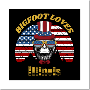 Bigfoot loves America and Illinois Posters and Art